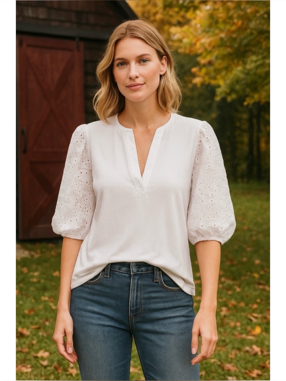 Dolan Eyelet Puff Sleeve Top